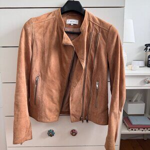 Reiss Women's Suede Long Sleeve Double Zipper Short Jacket Chestnut Brown Size 4